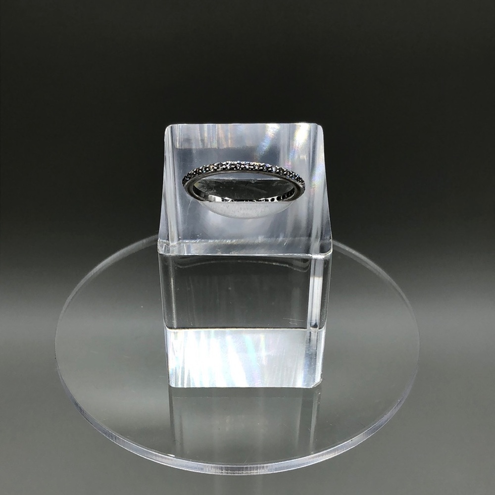 14k white gold gemstone wedding band ring skinny, stackable, makers mark, 1.3 g.